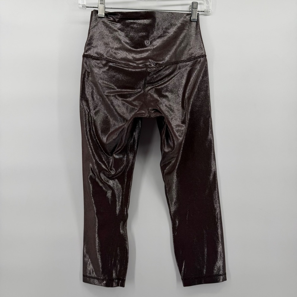Lululemon Align High Rise Metallic Foil Shine Leggings Burgundy Cropped Size 6 - Picture 3 of 8